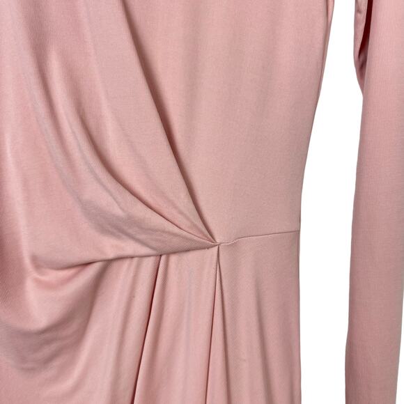 BCBGMaxazria Blush Pink Front Tuck Pleat Soft Rib Long Sleeve Knee Length Dress - Picture 6 of 9